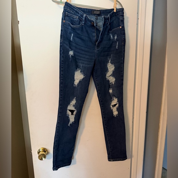 Judy Blue Denim - Judy Blue Dark Blue Distressed Skinny Jeans